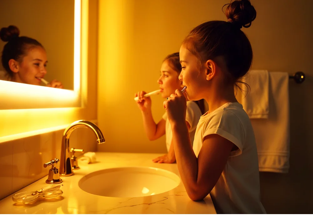 vanity with lighted mirror